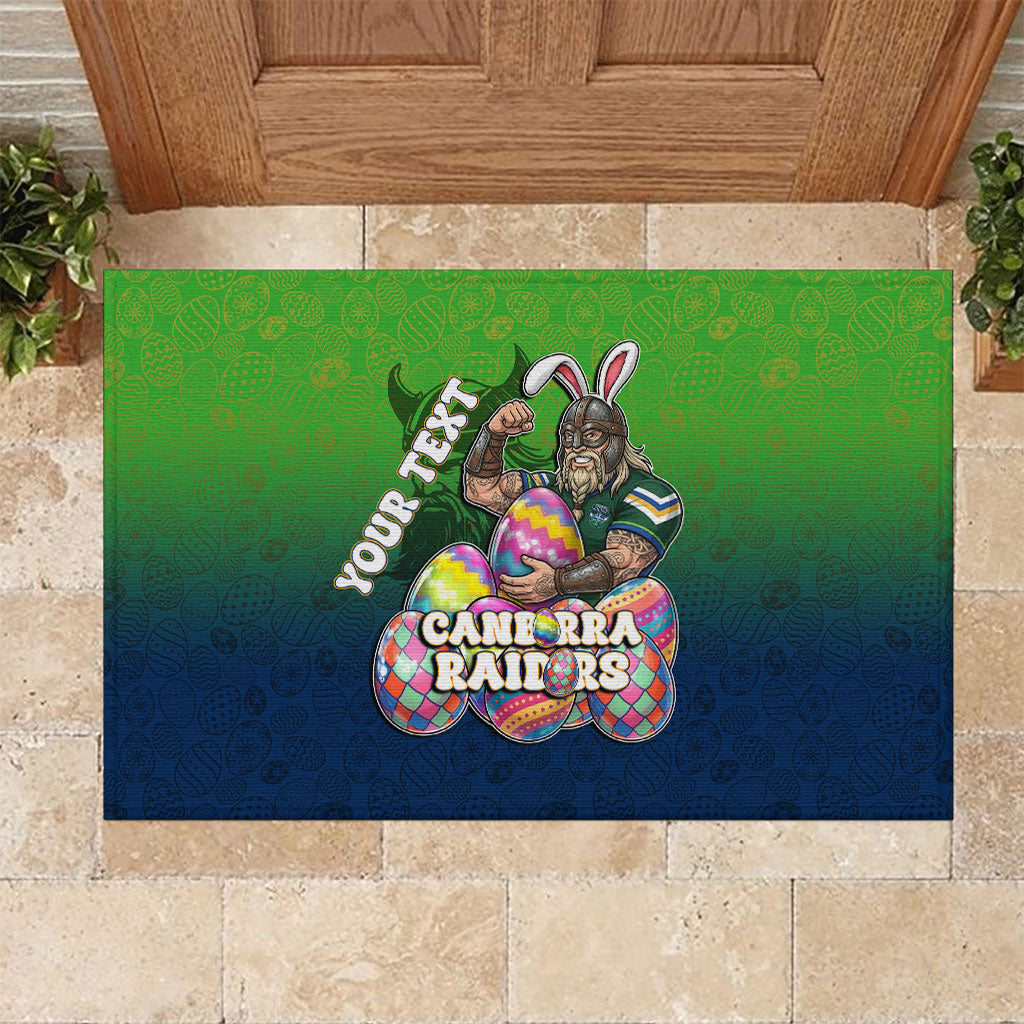 Personalized Canberra Raiders Rubber Doormat Easter Mascot - Colorful Eggs Cartoon Style