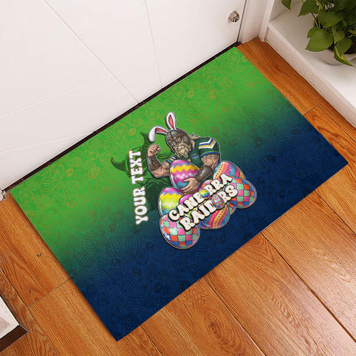 Personalized Canberra Raiders Rubber Doormat Easter Mascot - Colorful Eggs Cartoon Style