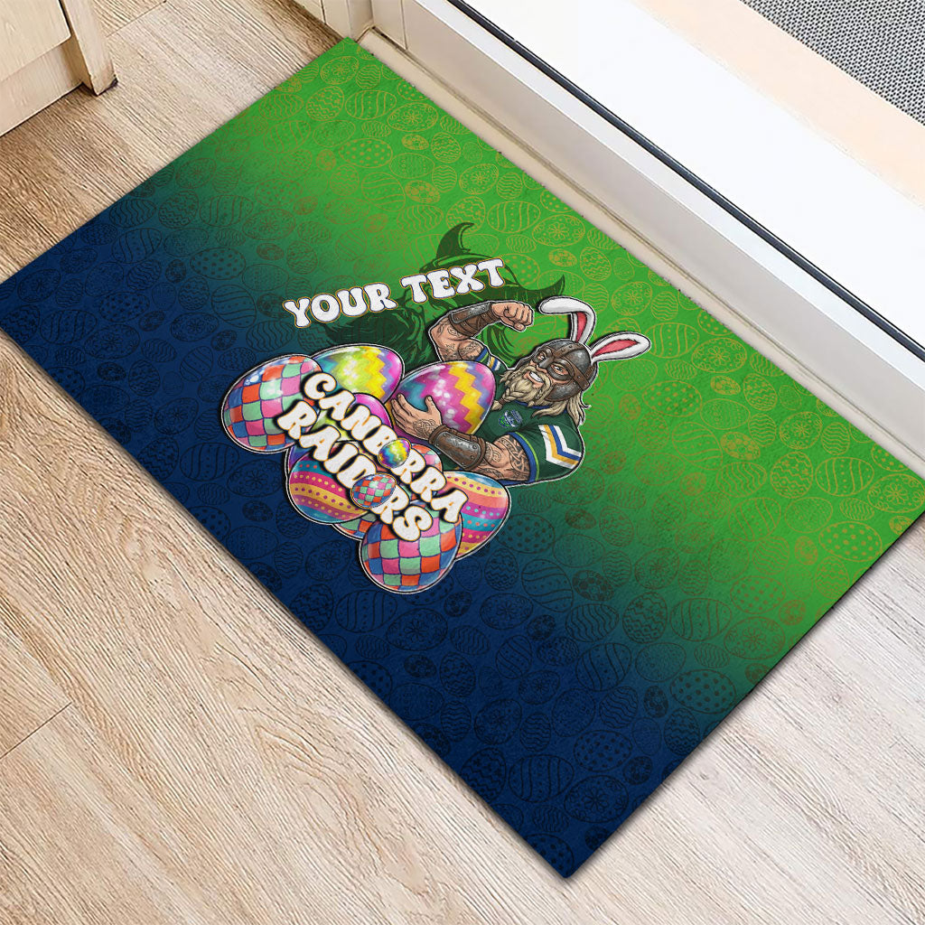 Personalized Canberra Raiders Rubber Doormat Easter Mascot - Colorful Eggs Cartoon Style