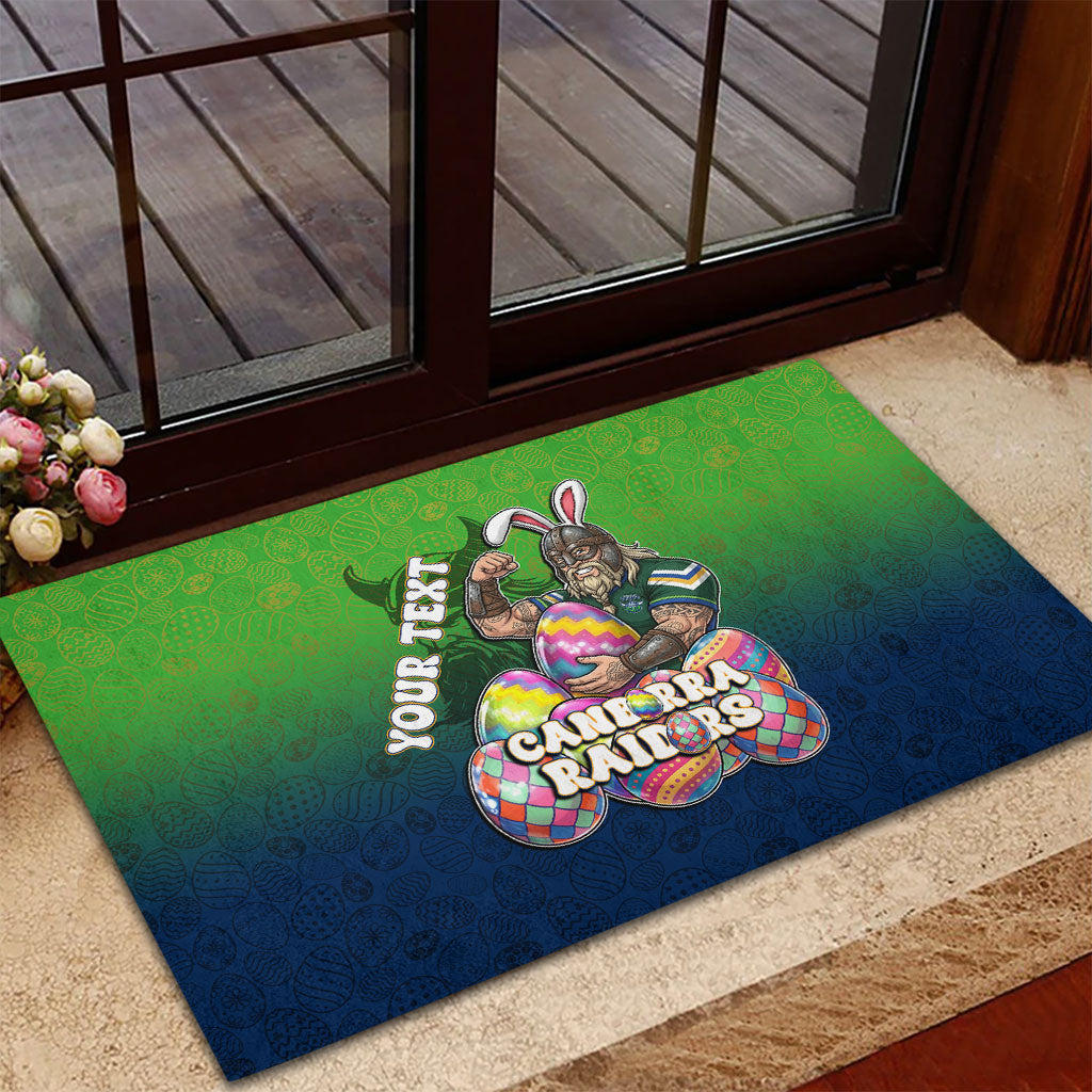 Personalized Canberra Raiders Rubber Doormat Easter Mascot - Colorful Eggs Cartoon Style