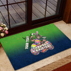 Personalized Canberra Raiders Rubber Doormat Easter Mascot - Colorful Eggs Cartoon Style
