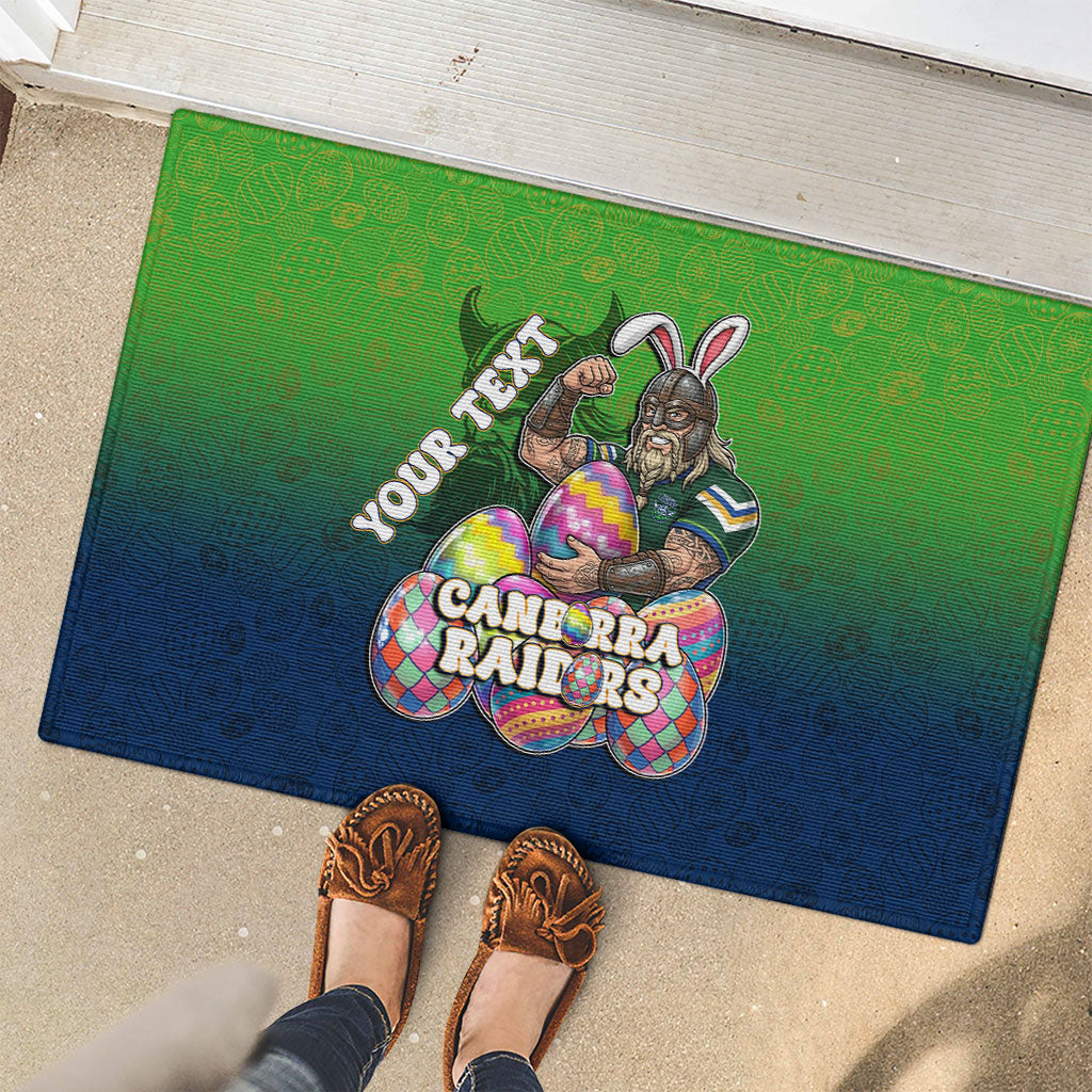 Personalized Canberra Raiders Rubber Doormat Easter Mascot - Colorful Eggs Cartoon Style