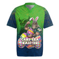 Personalized Canberra Raiders Rugby Jersey Easter Mascot - Colorful Eggs Cartoon Style