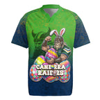Personalized Canberra Raiders Rugby Jersey Easter Mascot - Colorful Eggs Cartoon Style