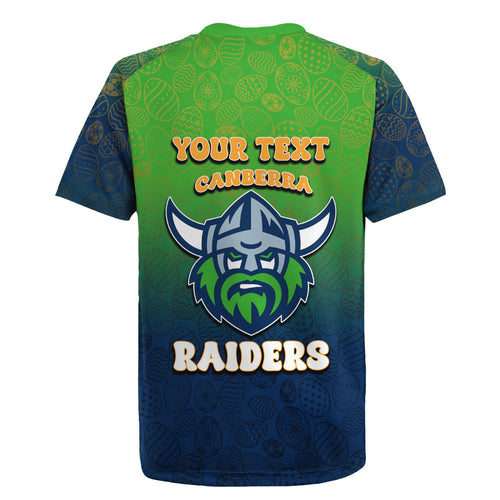 Personalized Canberra Raiders Rugby Jersey Easter Mascot - Colorful Eggs Cartoon Style