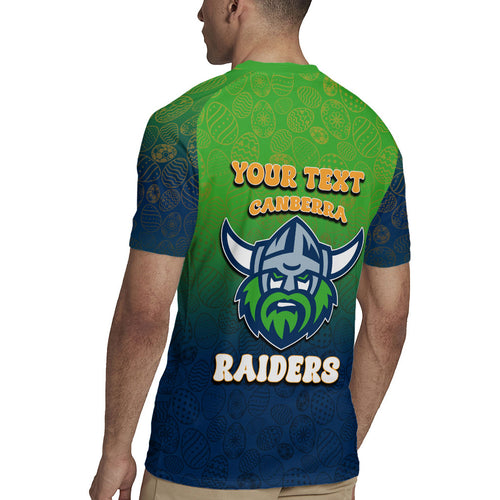 Personalized Canberra Raiders Rugby Jersey Easter Mascot - Colorful Eggs Cartoon Style