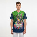 Personalized Canberra Raiders Scrub Top Easter Mascot - Colorful Eggs Cartoon Style
