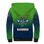 Personalized Canberra Raiders Sherpa Hoodie Easter Mascot - Colorful Eggs Cartoon Style