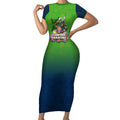 Personalized Canberra Raiders Short Sleeve Bodycon Dress Easter Mascot - Colorful Eggs Cartoon Style