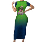 Personalized Canberra Raiders Short Sleeve Bodycon Dress Easter Mascot - Colorful Eggs Cartoon Style