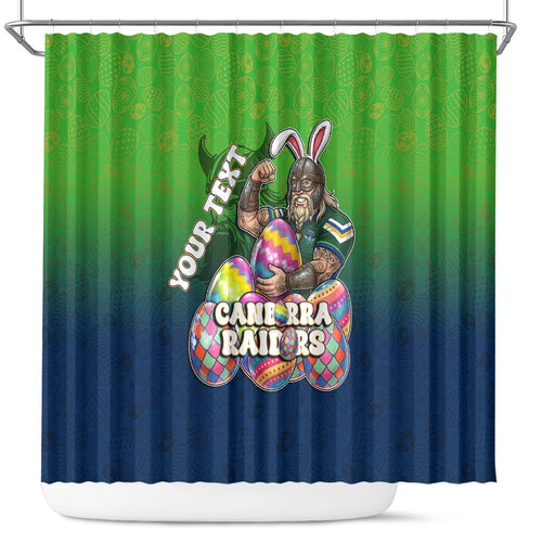 Personalized Canberra Raiders Shower Curtain Easter Mascot - Colorful Eggs Cartoon Style