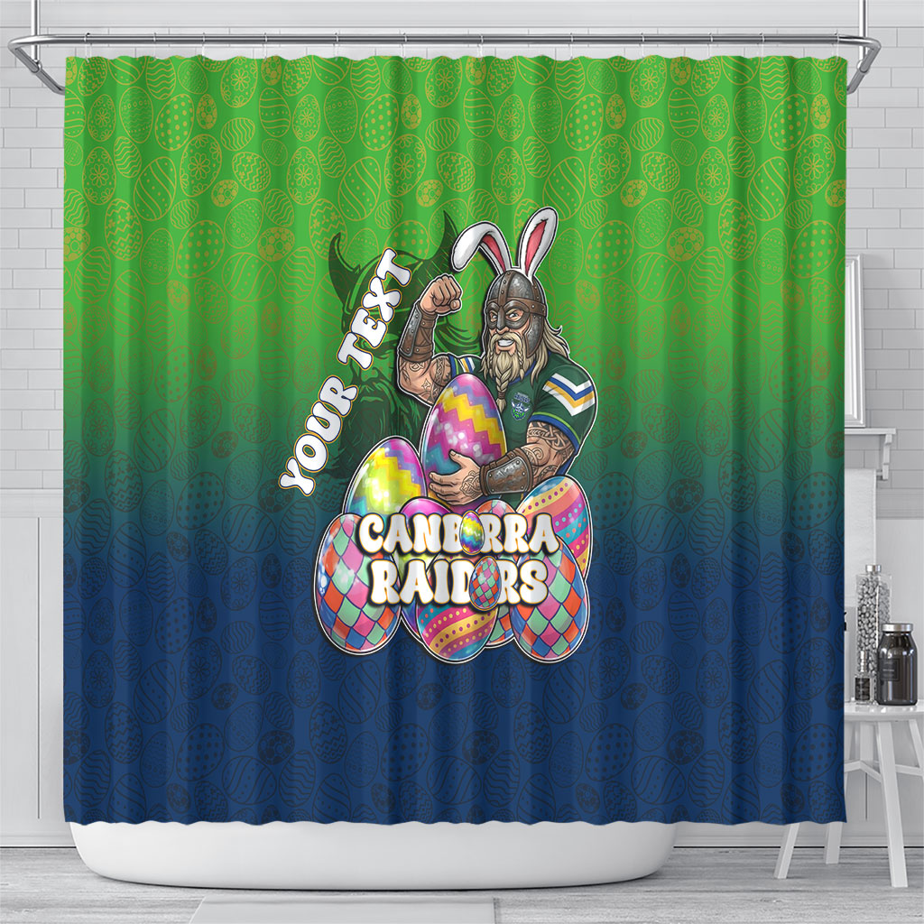 Personalized Canberra Raiders Shower Curtain Easter Mascot - Colorful Eggs Cartoon Style