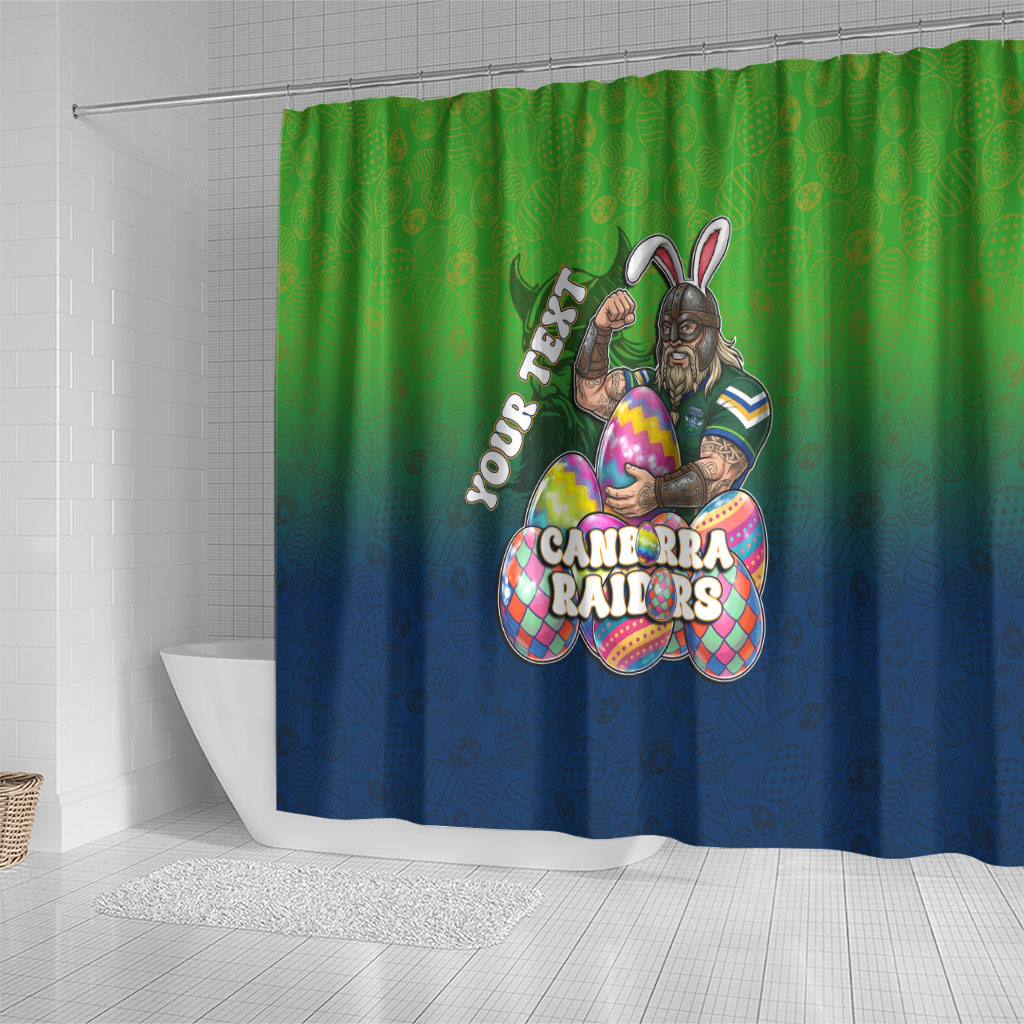 Personalized Canberra Raiders Shower Curtain Easter Mascot - Colorful Eggs Cartoon Style