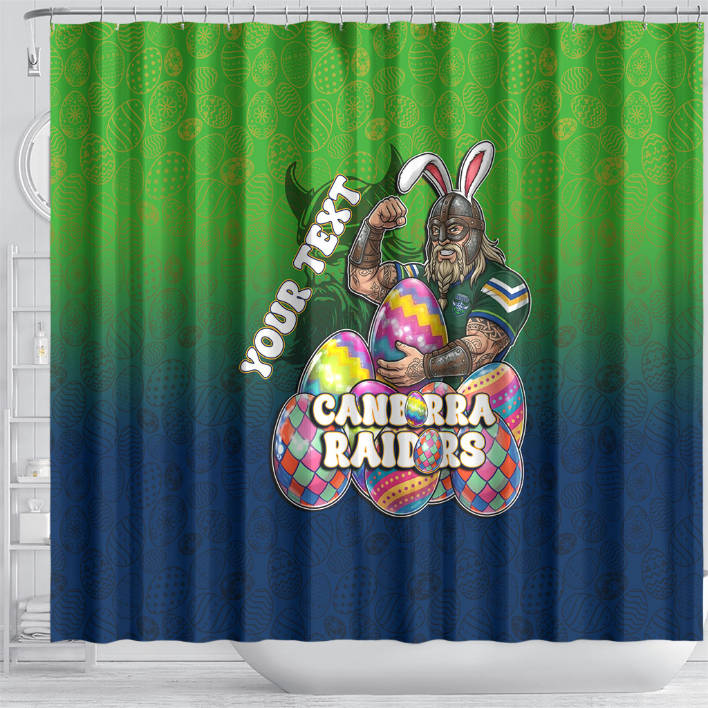 Personalized Canberra Raiders Shower Curtain Easter Mascot - Colorful Eggs Cartoon Style