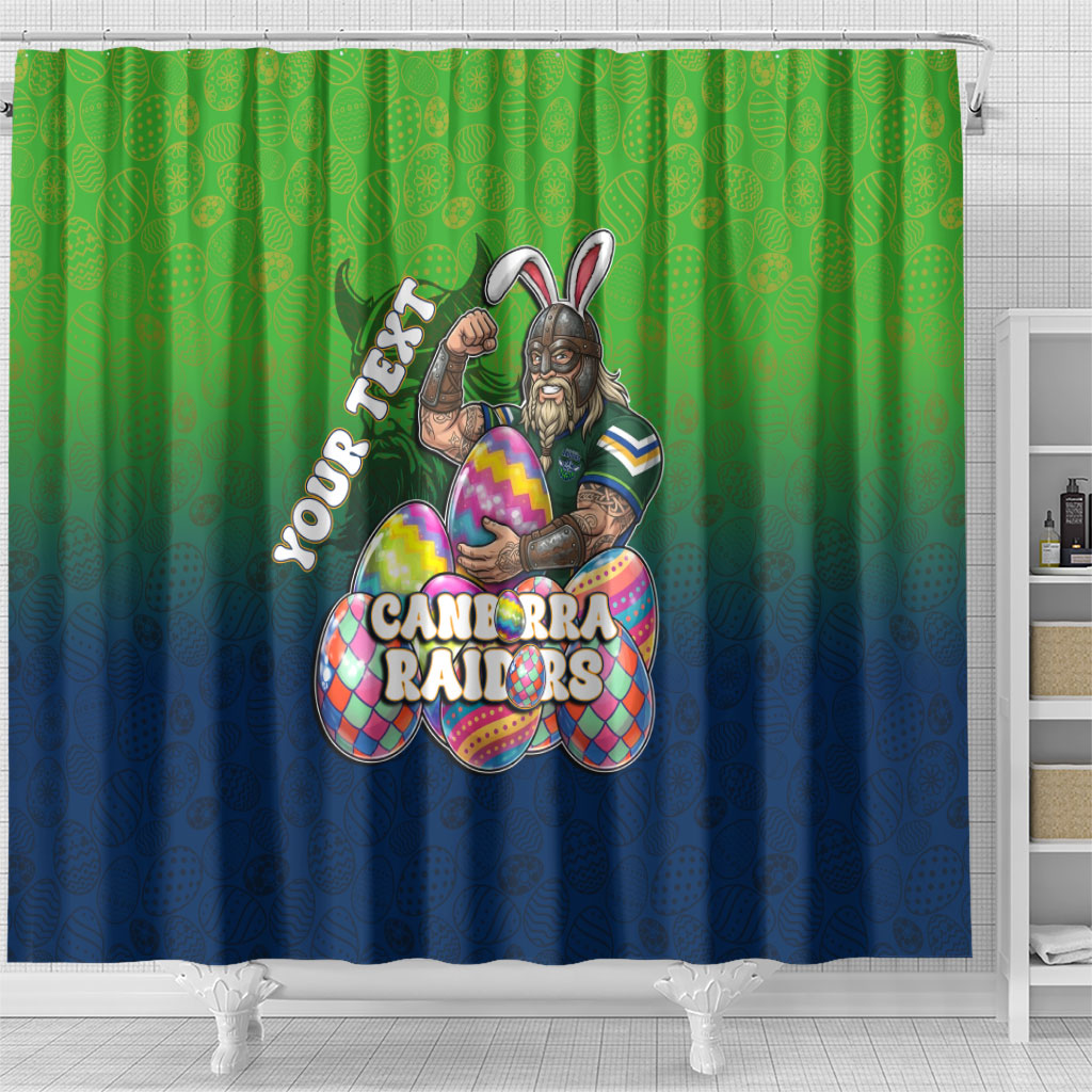 Personalized Canberra Raiders Shower Curtain Easter Mascot - Colorful Eggs Cartoon Style
