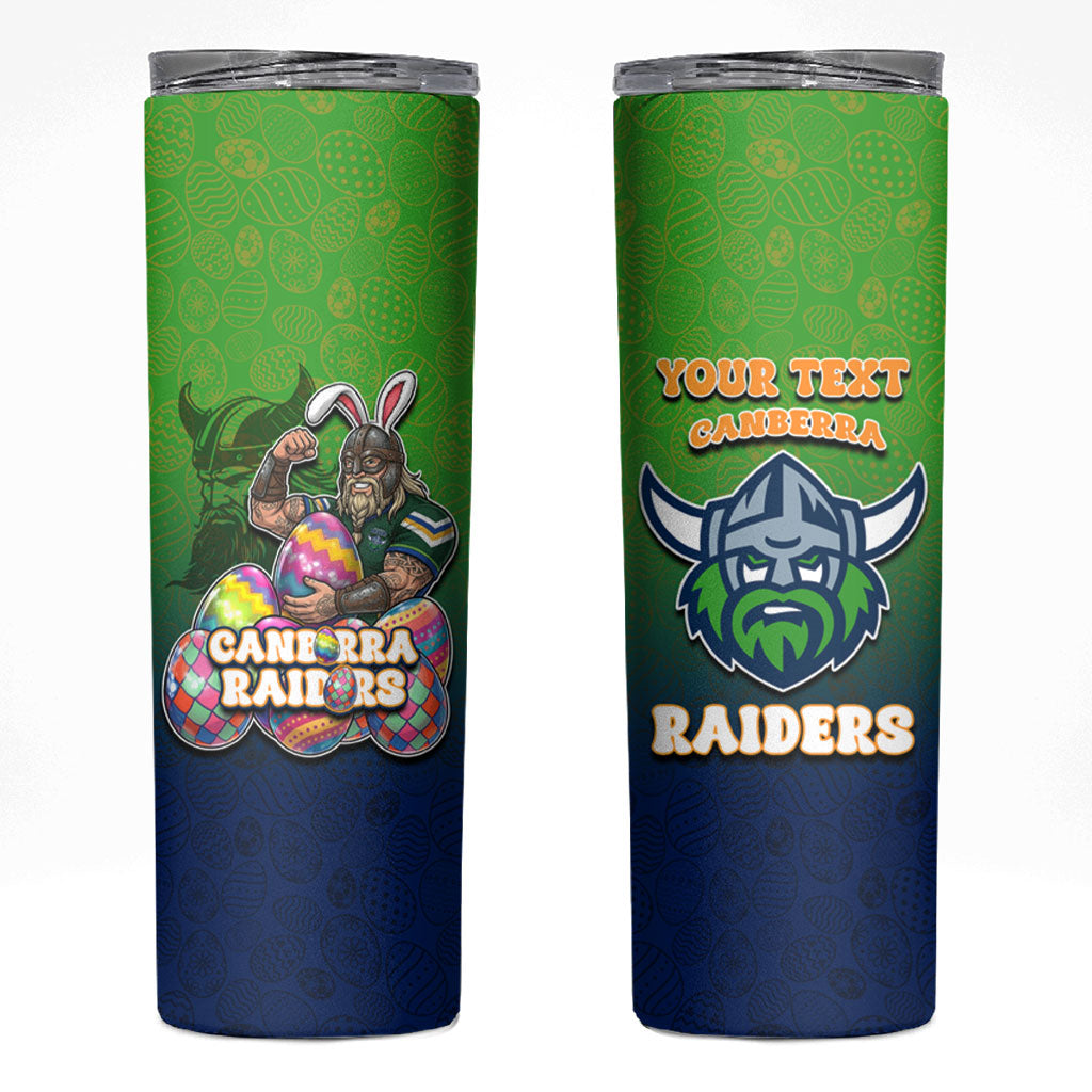 Personalized Canberra Raiders Skinny Tumbler Easter Mascot - Colorful Eggs Cartoon Style