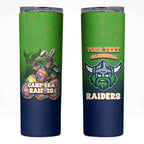 Personalized Canberra Raiders Skinny Tumbler Easter Mascot - Colorful Eggs Cartoon Style
