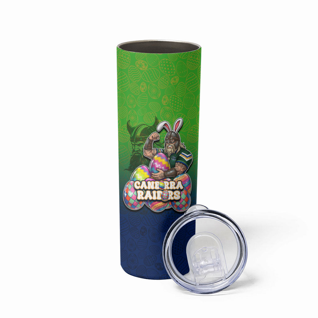 Personalized Canberra Raiders Skinny Tumbler Easter Mascot - Colorful Eggs Cartoon Style