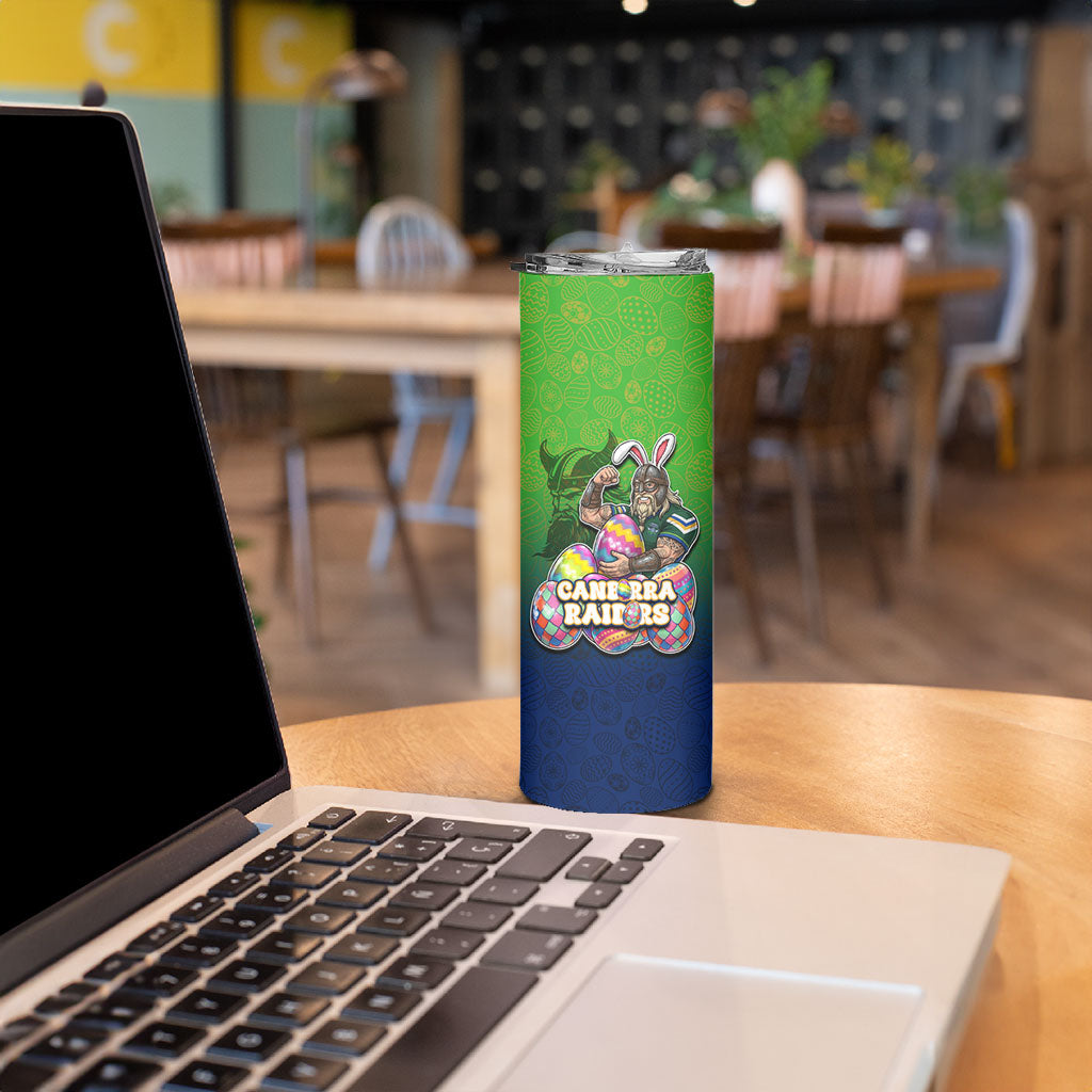 Personalized Canberra Raiders Skinny Tumbler Easter Mascot - Colorful Eggs Cartoon Style