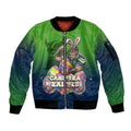 Personalized Canberra Raiders Sleeve Zip Bomber Jacket Easter Mascot - Colorful Eggs Cartoon Style