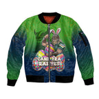 Personalized Canberra Raiders Sleeve Zip Bomber Jacket Easter Mascot - Colorful Eggs Cartoon Style