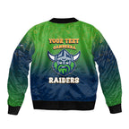 Personalized Canberra Raiders Sleeve Zip Bomber Jacket Easter Mascot - Colorful Eggs Cartoon Style