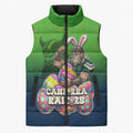 Personalized Canberra Raiders Sleeveless Puffer Jacket Easter Mascot - Colorful Eggs Cartoon Style
