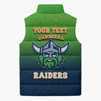 Personalized Canberra Raiders Sleeveless Puffer Jacket Easter Mascot - Colorful Eggs Cartoon Style