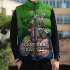 Personalized Canberra Raiders Sleeveless Puffer Jacket Easter Mascot - Colorful Eggs Cartoon Style