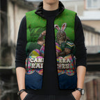 Personalized Canberra Raiders Sleeveless Puffer Jacket Easter Mascot - Colorful Eggs Cartoon Style
