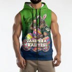 Personalized Canberra Raiders Sleeveless Zip Hoodie Easter Mascot - Colorful Eggs Cartoon Style