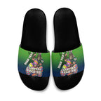 Personalized Canberra Raiders Slide Sandals Easter Mascot - Colorful Eggs Cartoon Style