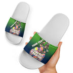 Personalized Canberra Raiders Slide Sandals Easter Mascot - Colorful Eggs Cartoon Style