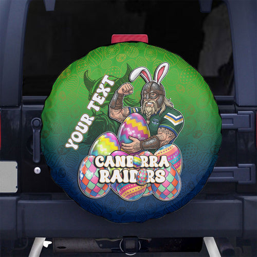 Personalized Canberra Raiders Spare Tire Cover Easter Mascot - Colorful Eggs Cartoon Style