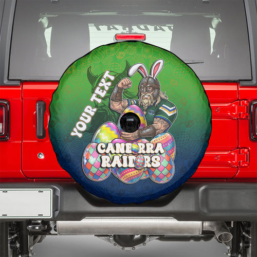 Personalized Canberra Raiders Spare Tire Cover Easter Mascot - Colorful Eggs Cartoon Style