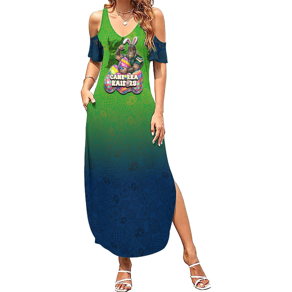 Personalized Canberra Raiders Summer Maxi Dress Easter Mascot - Colorful Eggs Cartoon Style