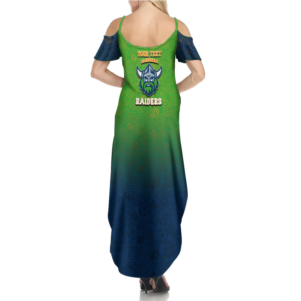 Personalized Canberra Raiders Summer Maxi Dress Easter Mascot - Colorful Eggs Cartoon Style