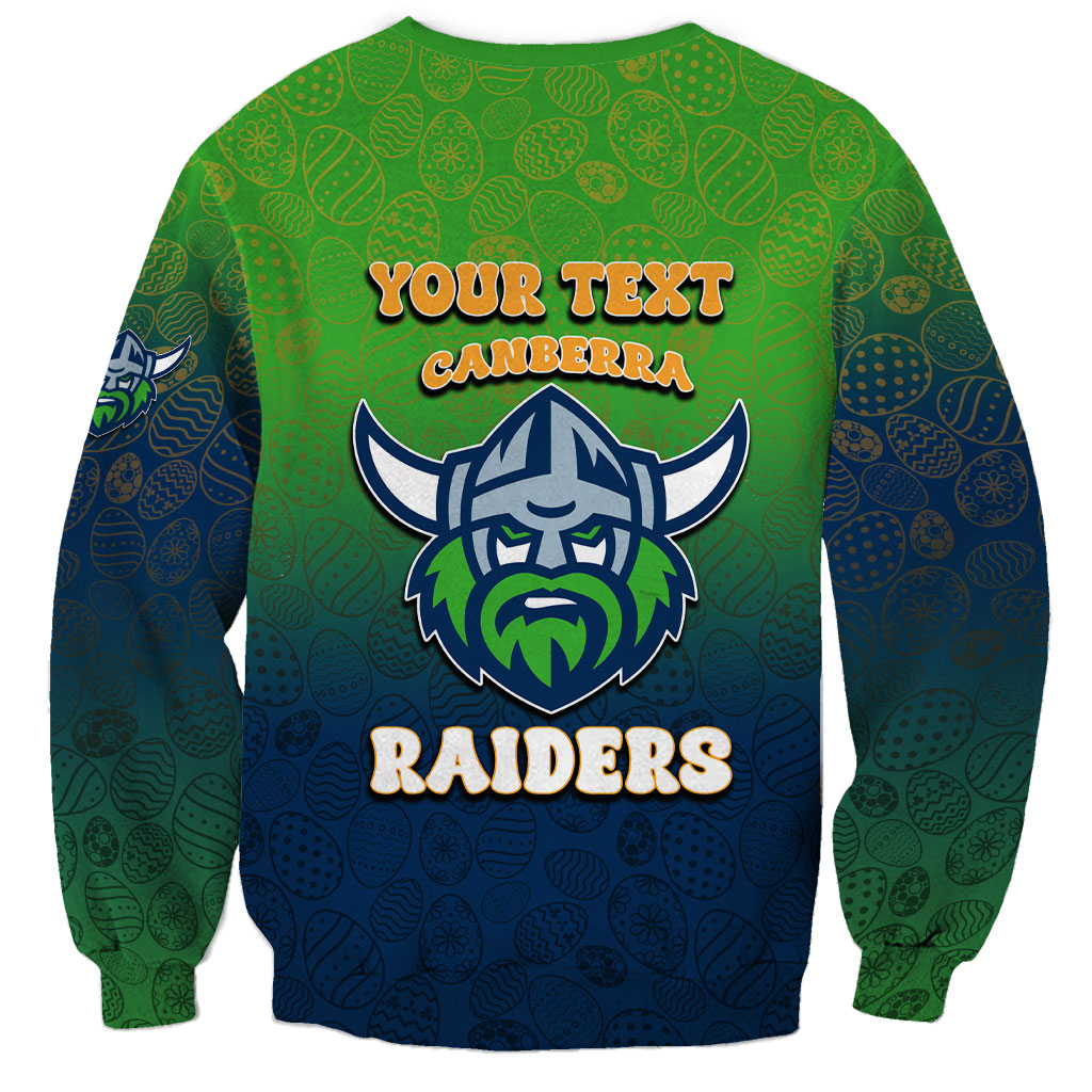 Personalized Canberra Raiders Sweatshirt Easter Mascot - Colorful Eggs Cartoon Style