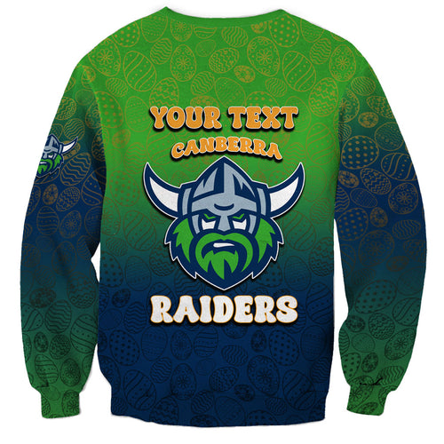 Personalized Canberra Raiders Sweatshirt Easter Mascot - Colorful Eggs Cartoon Style