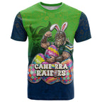 Personalized Canberra Raiders T Shirt Easter Mascot - Colorful Eggs Cartoon Style