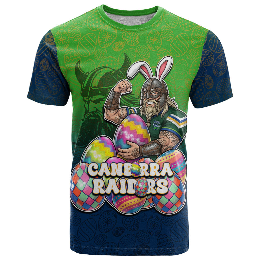 Personalized Canberra Raiders T Shirt Easter Mascot - Colorful Eggs Cartoon Style
