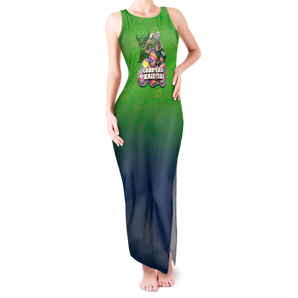Personalized Canberra Raiders Tank Maxi Dress Easter Mascot - Colorful Eggs Cartoon Style