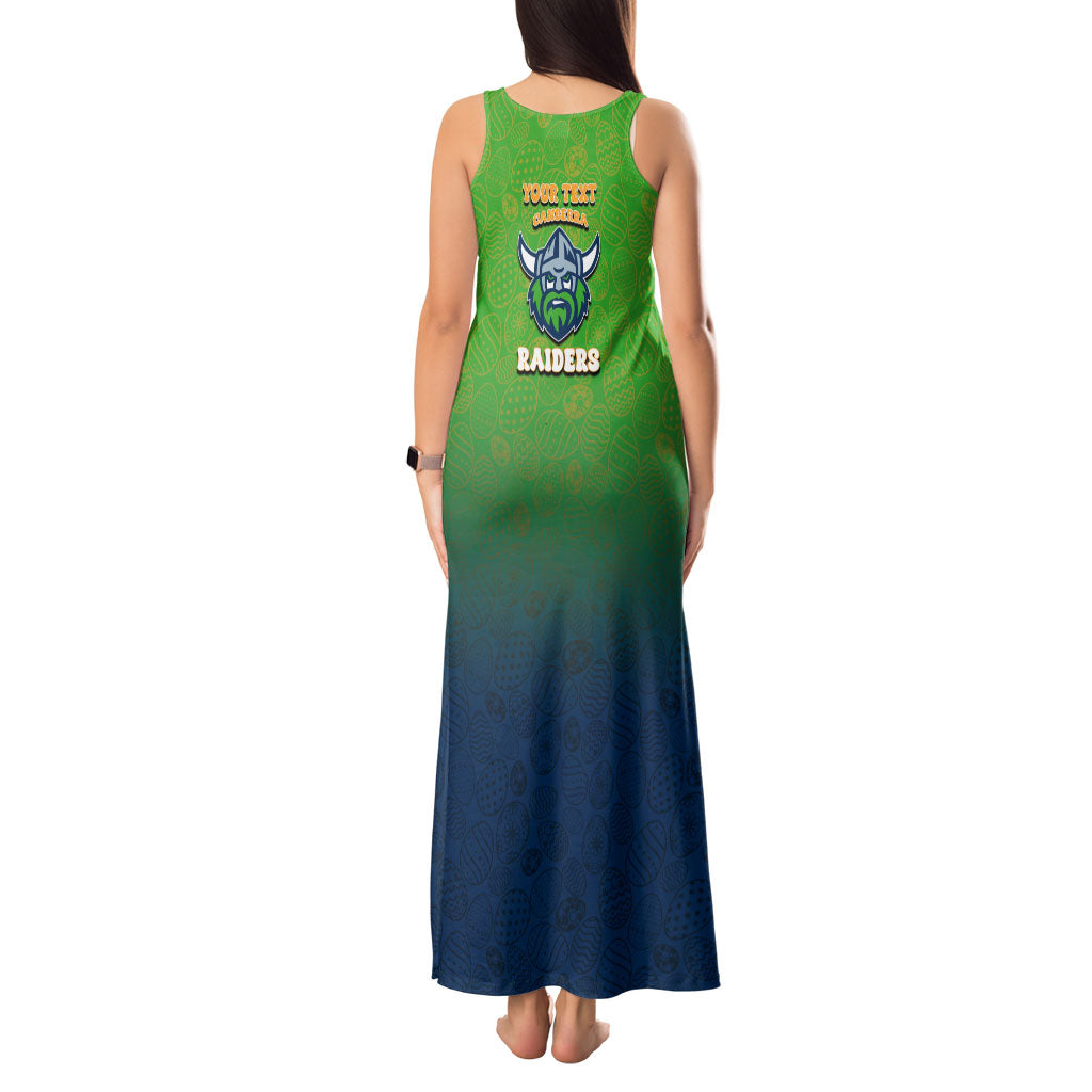 Personalized Canberra Raiders Tank Maxi Dress Easter Mascot - Colorful Eggs Cartoon Style