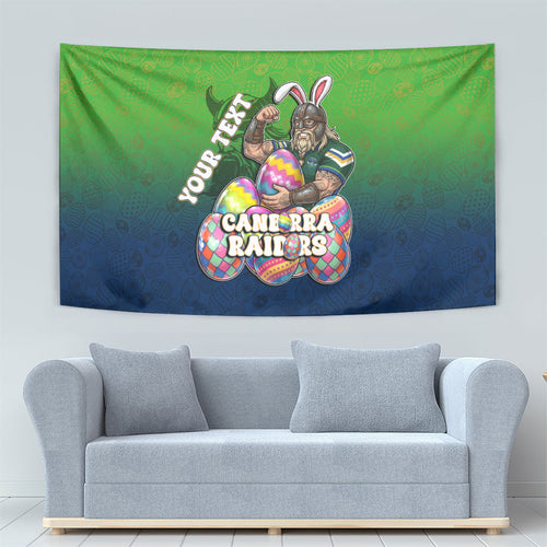 Personalized Canberra Raiders Tapestry Easter Mascot - Colorful Eggs Cartoon Style