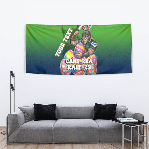 Personalized Canberra Raiders Tapestry Easter Mascot - Colorful Eggs Cartoon Style