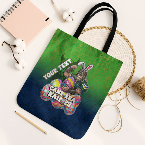 Personalized Canberra Raiders Tote Bag Easter Mascot - Colorful Eggs Cartoon Style