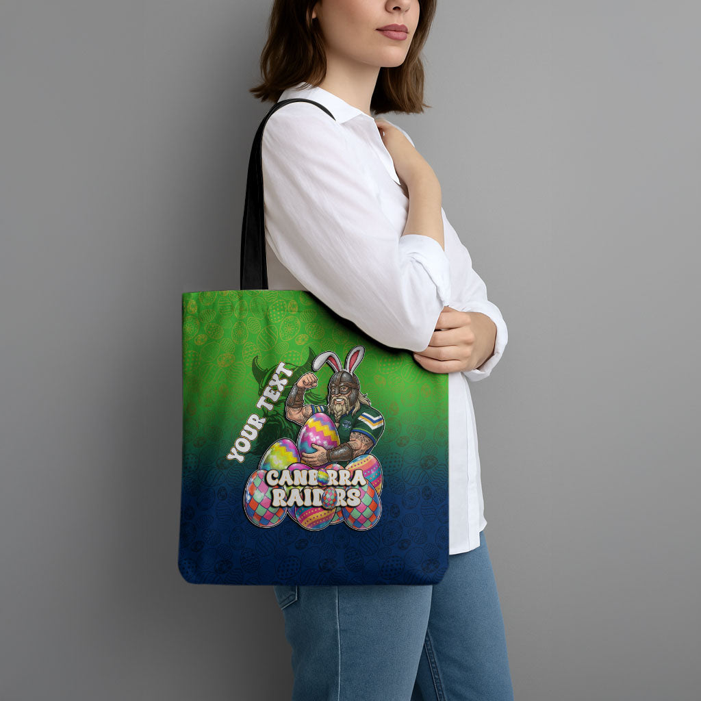 Personalized Canberra Raiders Tote Bag Easter Mascot - Colorful Eggs Cartoon Style