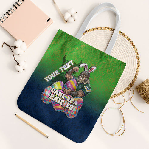 Personalized Canberra Raiders Tote Bag Easter Mascot - Colorful Eggs Cartoon Style