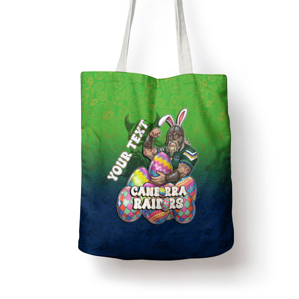 Personalized Canberra Raiders Tote Bag Easter Mascot - Colorful Eggs Cartoon Style