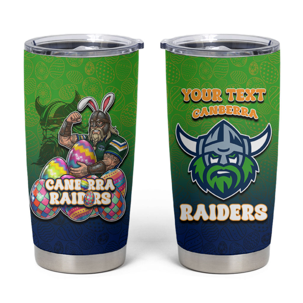 Personalized Canberra Raiders Tumbler Cup Easter Mascot - Colorful Eggs Cartoon Style